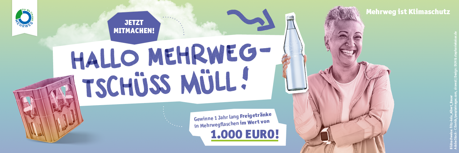 Header Mehrweg ist Klimaschutz 2025_1140x381_Frau mit Perlflasche