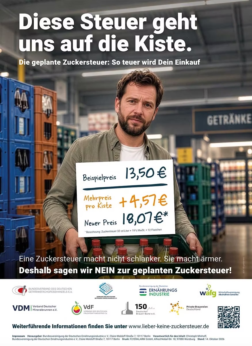 Zuckersteuer macht Getränke teurer: Verbände starten gemeinsame Informationskampagne